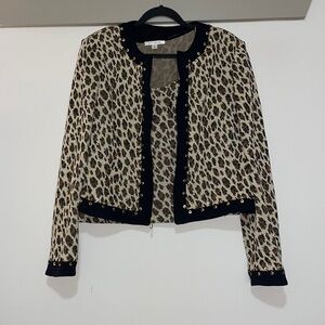 St. John Beige and Black Leopard Print Jacket